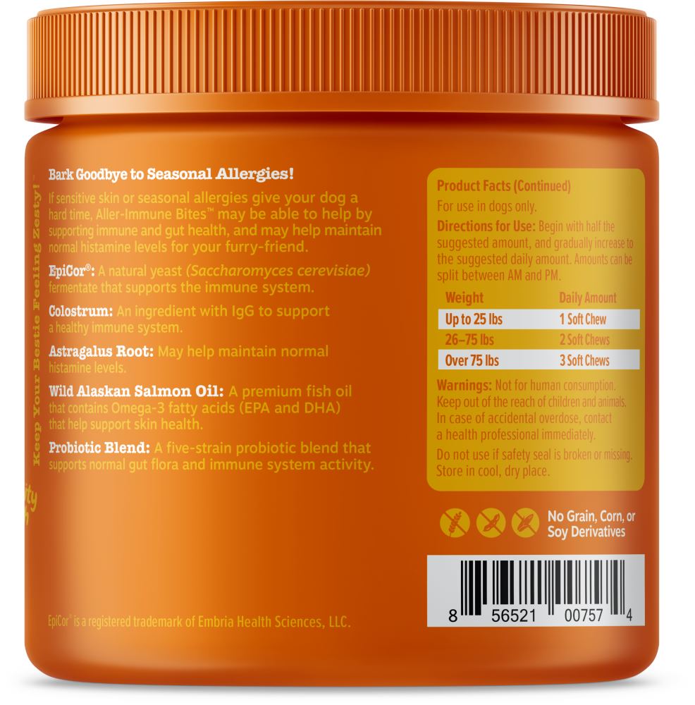 Zesty Paws Aller-Immune Bites for Seasonal Allergies Lamb Flavor Immune Function   Sensitive Skin & Gut Health for Dogs