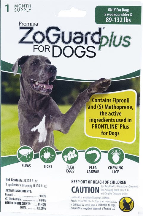 Zoguard Plus Spot-On Singles Flea and Tick for Dogs - 89 - 132 Lbs - 1 Pack