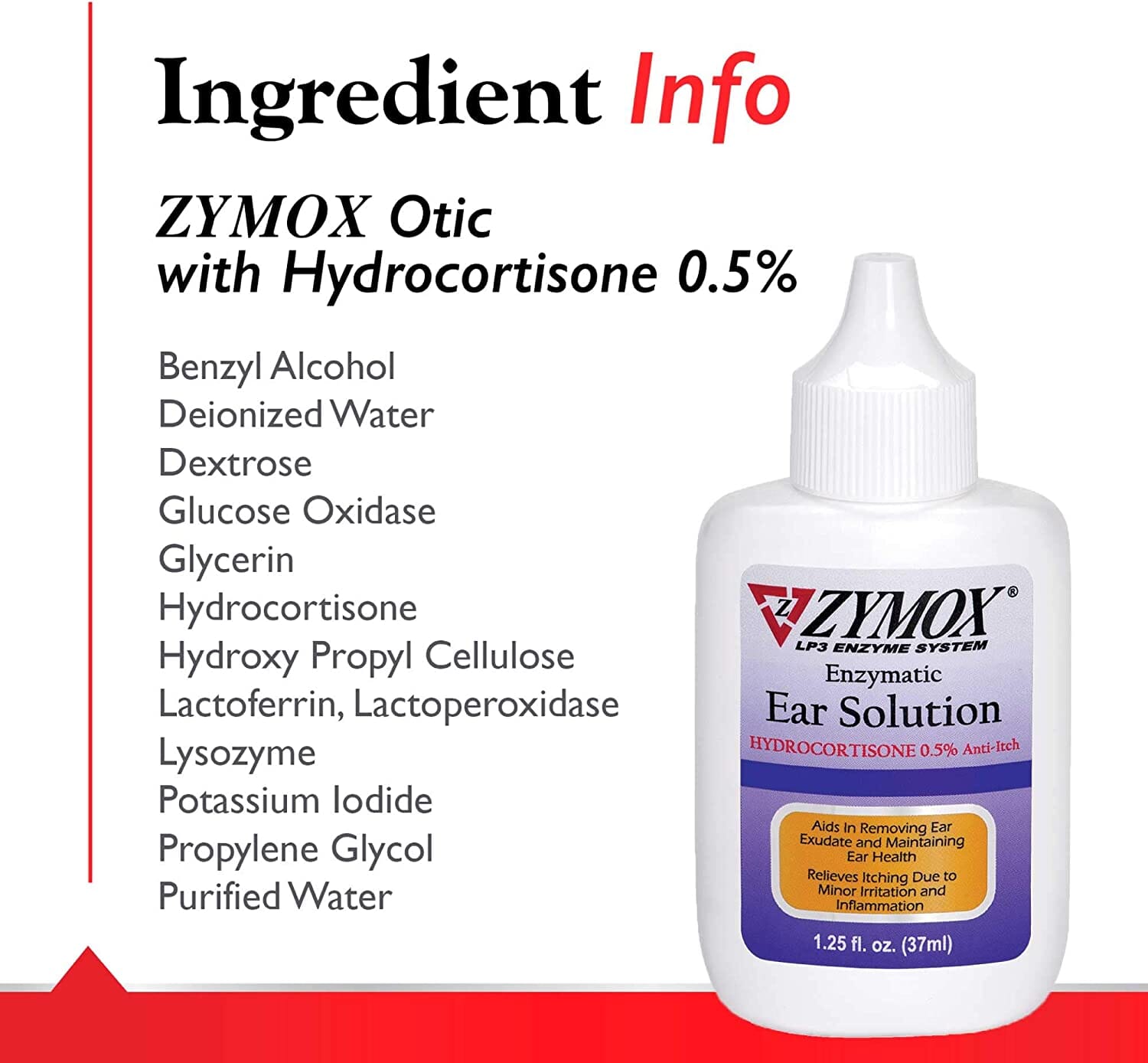Zymox Pet Ear Solution with Hydrocortisone Dog Ear Care - 1.25 Oz