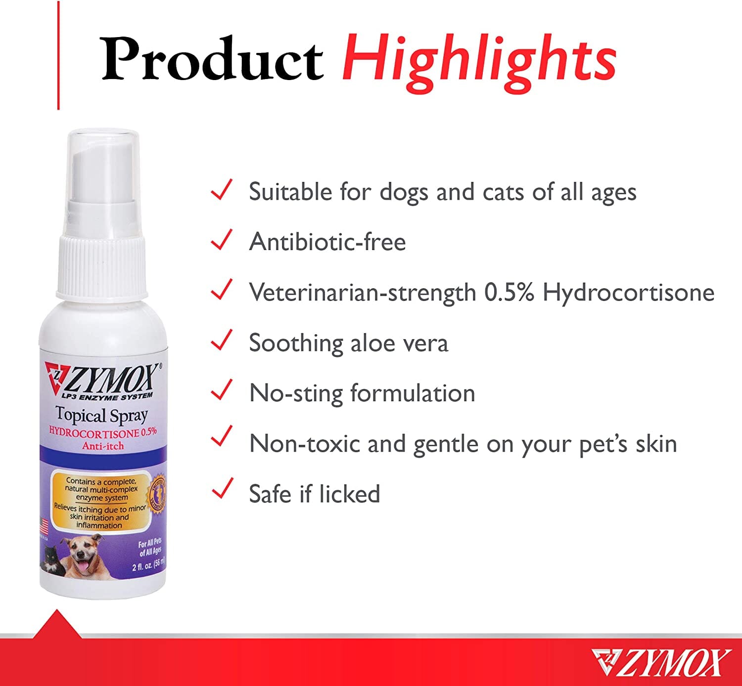 Zymox Pet Topical Spray with Hydrocortisone Dog Wound Care - 2 Oz