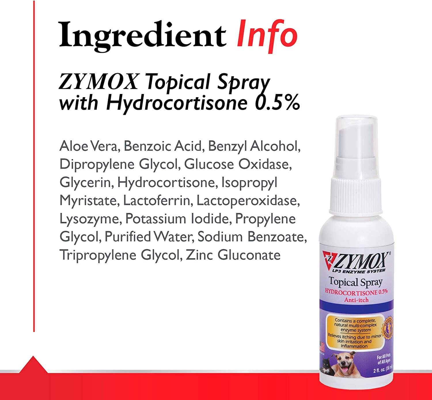 Zymox Pet Topical Spray with Hydrocortisone Dog Wound Care - 2 Oz