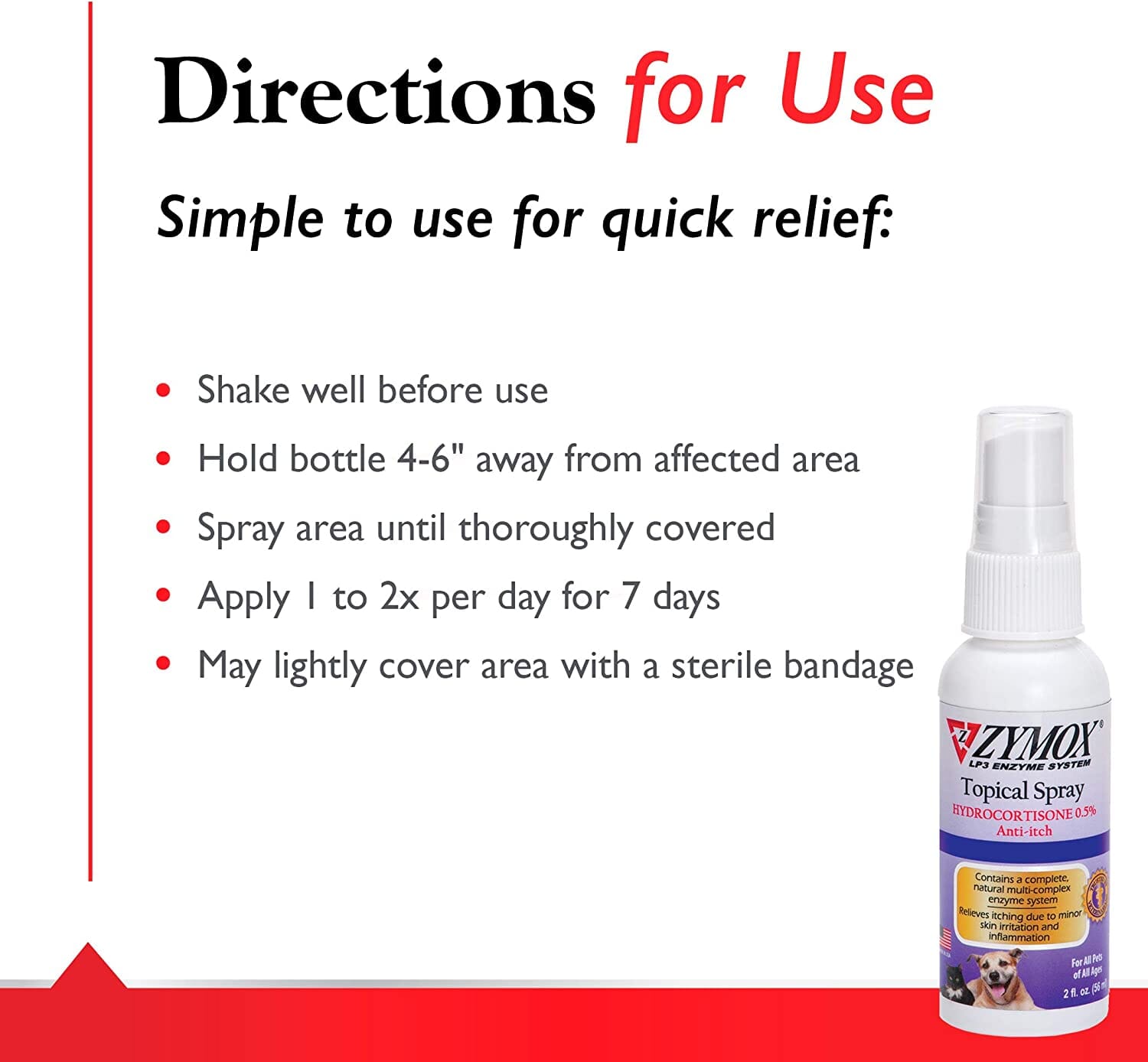 Zymox Pet Topical Spray with Hydrocortisone Dog Wound Care - 2 Oz