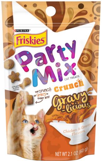 Purina Friskies Party Mix Gravy-licious Crunch Chicken and Gravy Crunchy Cat Treats - 2.1 Oz - Case of 10  