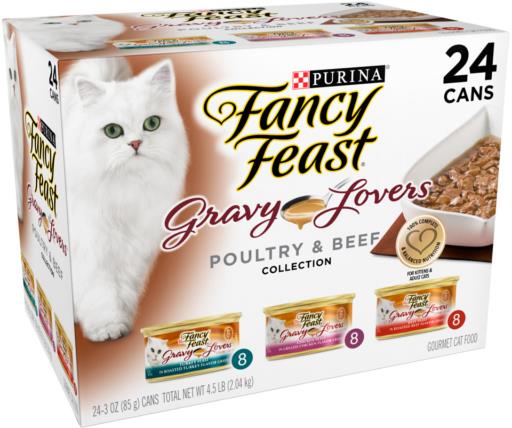 Purina Fancy Feast Gravy Lovers Collection Chicken Turkey and Beef Canned Cat Food - Variety Pack - 3 Oz - 24 Count  