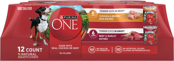 Purina One Tender Cuts in Gravy Chicken Brown Rice and Beef Barley Adult Canned Dog Food - Variety Pack - 13 Oz - Case of 6 - 2 Pack