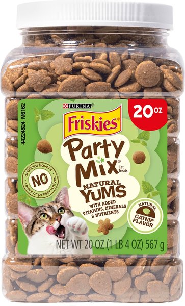 Purina Friskies Party Mix Natural Yums Chicken with Catnip and Vitamins Crunchy Cat Treats - 20 Ounce - Case of 3