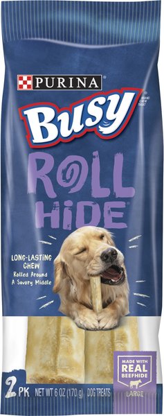 Purina Busy Bone Rollhide Beef Flavored Bones Rawhide Dog Treats - Large - 2 Pack - Case of 12