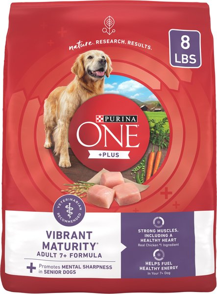 Purina One SmartBlend Vibrant Maturity 7+ Senior Adult Chicken Dry Dog Food - 8 Lbs - Case of 4