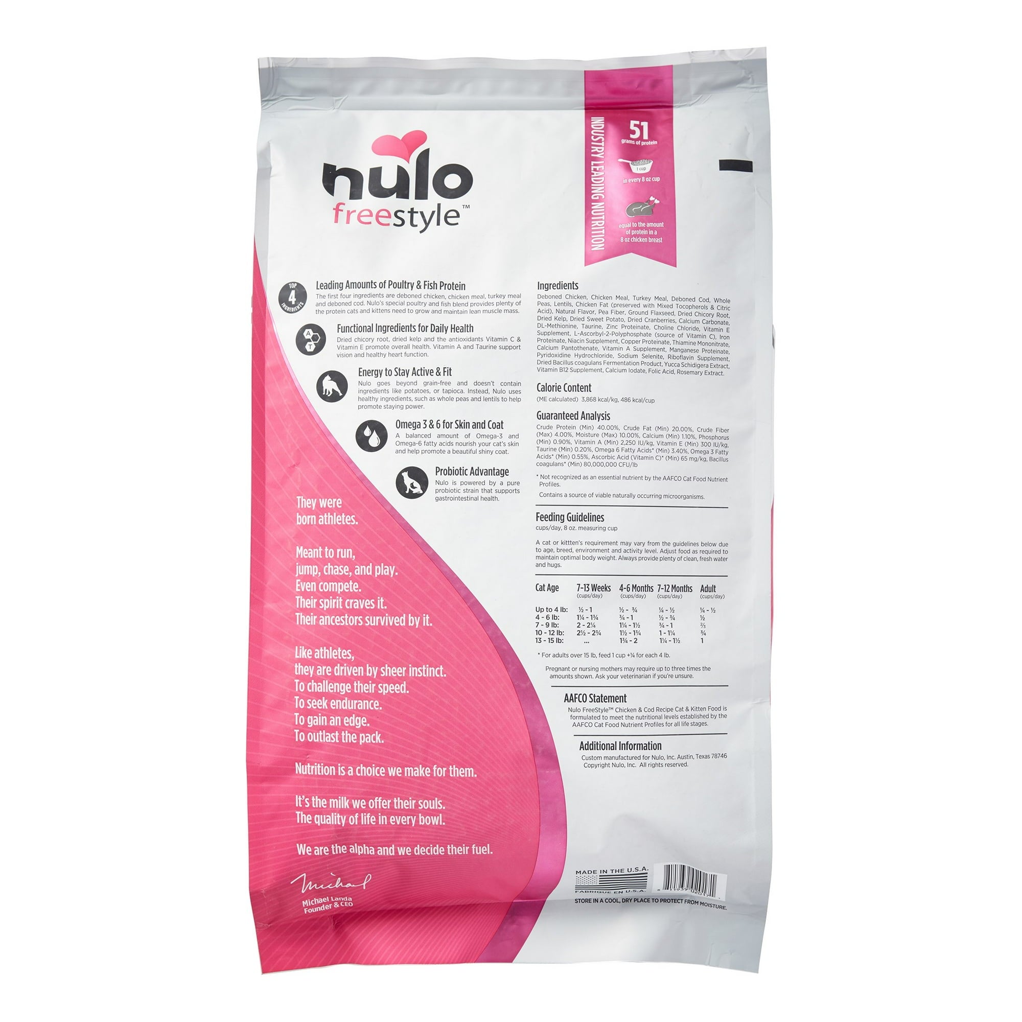 Nulo Freestyle Grain-Free High-Protein Omega-3 Chicken and Cod Kitten and Adult Dry Cat Food - 12 Lbs