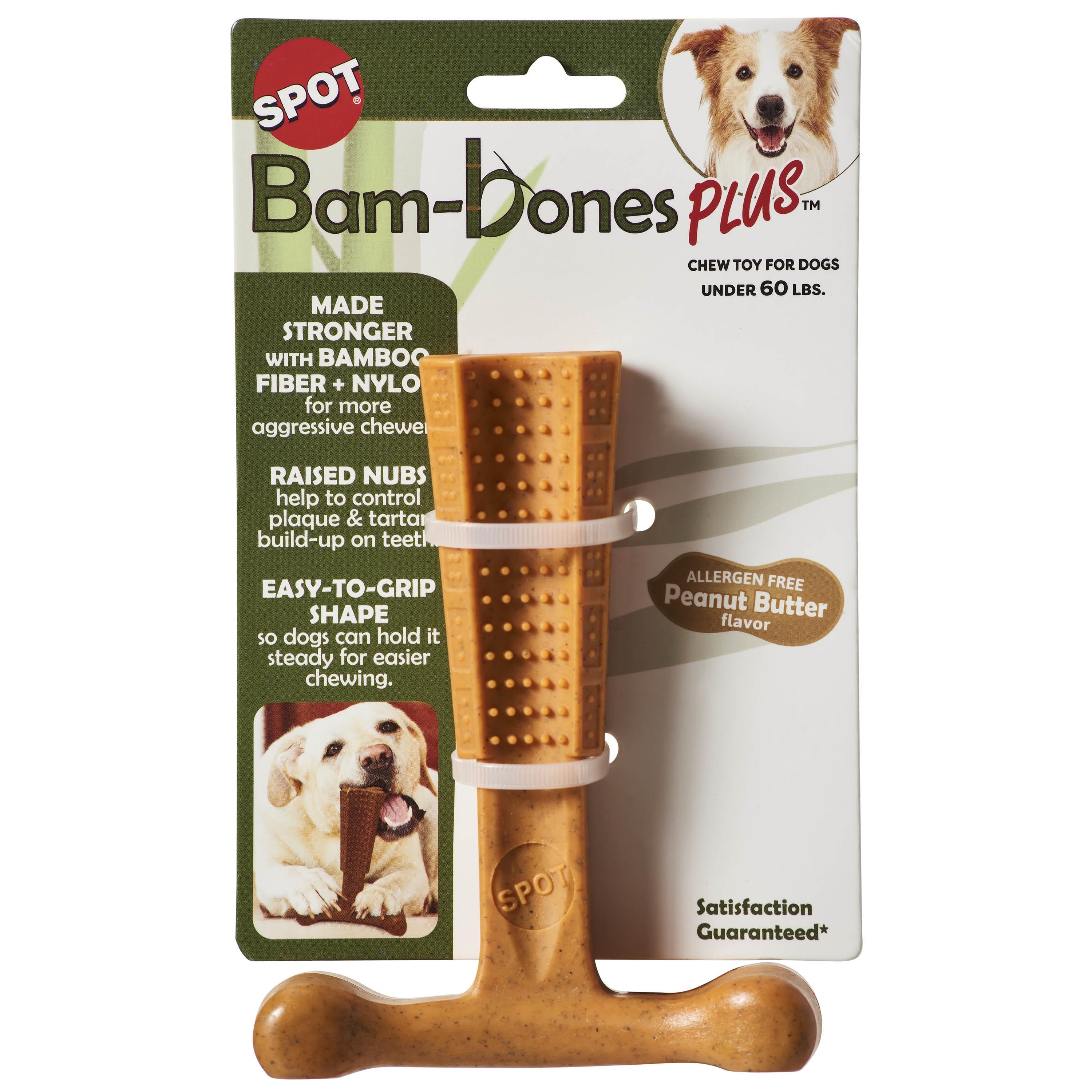 Ethical SPOT Bam-Bones T-Bone Peanut Butter Flavored Bamboo and Nylon Dental Chew Dog Toy Medium - 6 Inch