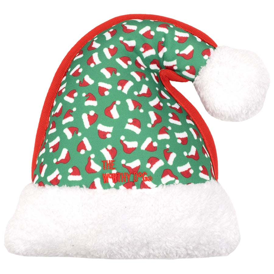 The Worthy Dog Santa Hat Christmas Holiday Squeak Nylon and Plush Dog Toy