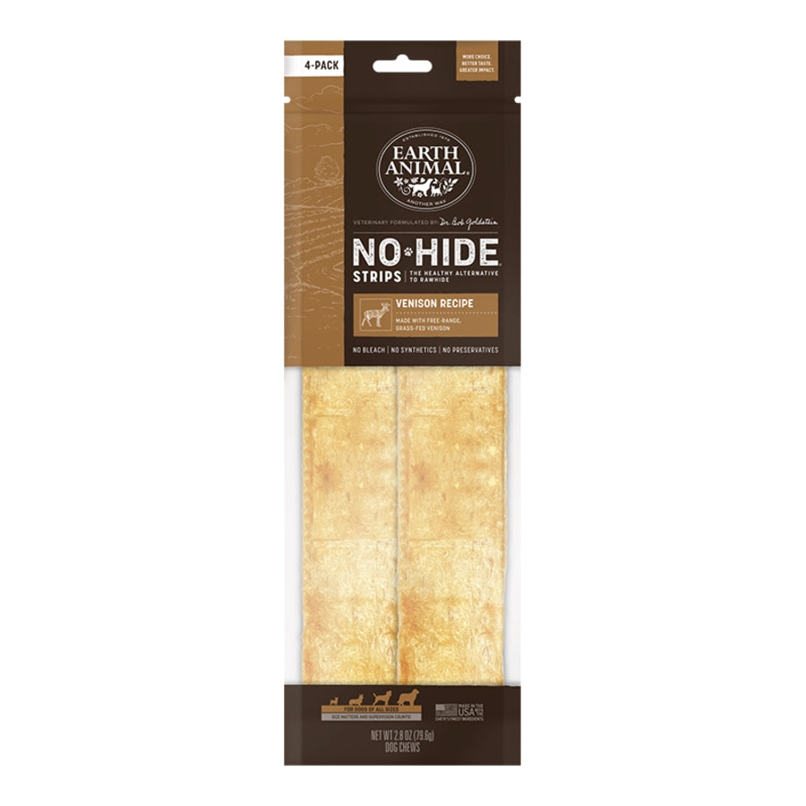 Earth Animal  No Hide Strips Venison Flavored Natural Dog Chews - 4 Pack