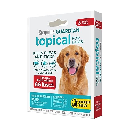 Sergeant's Guardian Flea and Tick Topical Squeeze-On Treatment for Dogs or Puppies - 33-66 Lbs - 3 Count or 3-Month Supply