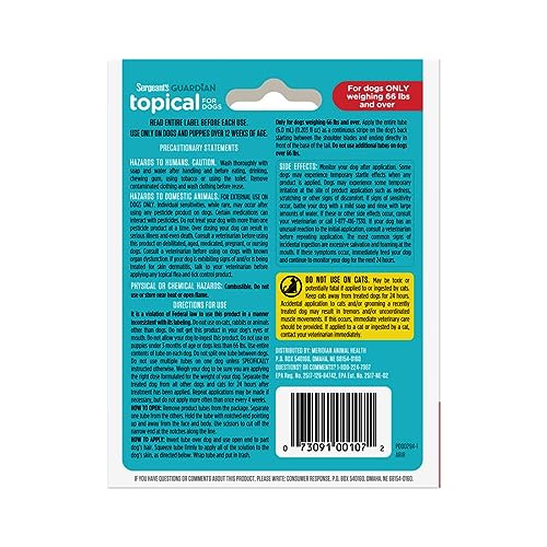Sergeant's Guardian Flea and Tick Topical Squeeze-On Treatment for Dogs or Puppies - 33-66 Lbs - 3 Count or 3-Month Supply