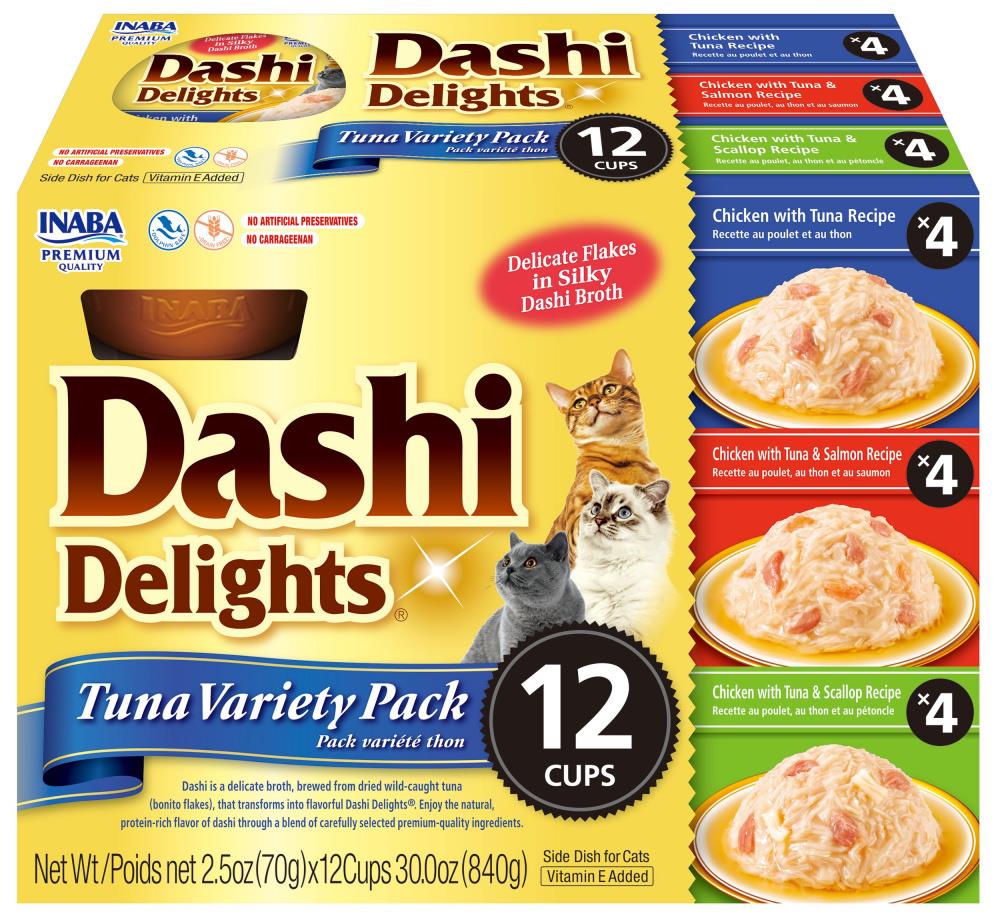 Inaba Dashi Delights Tuna Variety in Broth Wet Cat Food Tray - Variety Pack - 2.5 Oz - Case of 12 - 8 Pack  