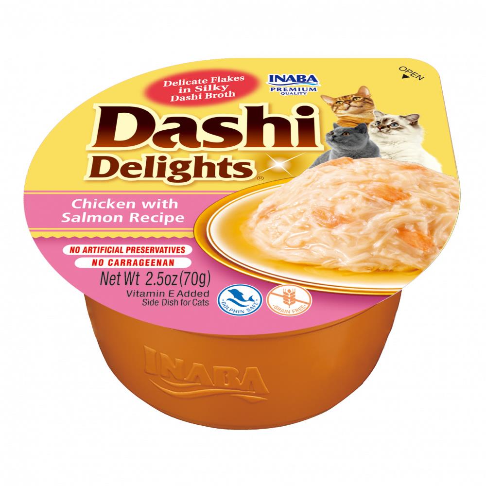 Inaba Dashi Delights Chicken and Salmon Bits in Broth Cat Food Topping - 2.5 Oz - Case of 6  