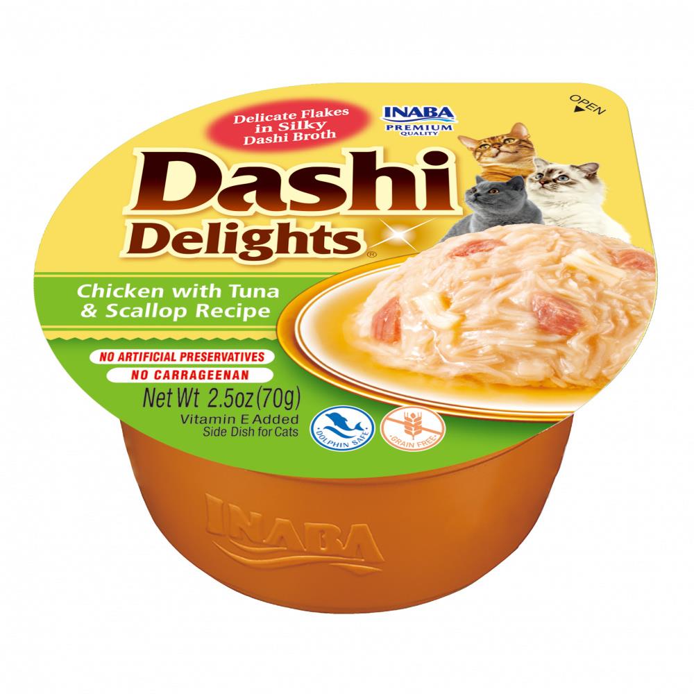 Inaba Dashi Delights Chicken Tuna and Scallop Bits in Broth Cat Food Topping - 2.5 Oz - Case of 6  