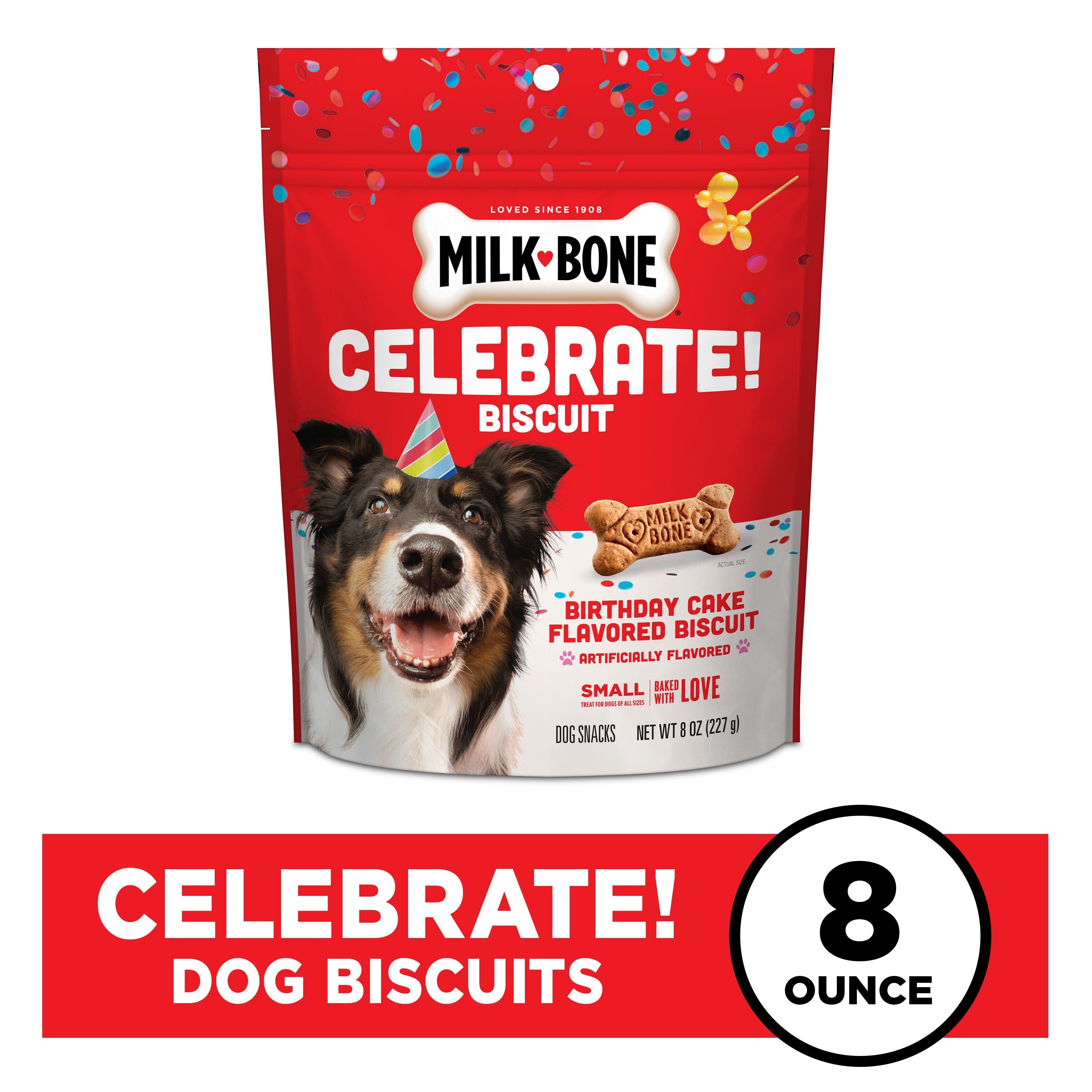 Milk-Bone Celebrate! Birthday Cake Dog Biscuits Crunchy Dog Treats - 8 Oz - 6 Pack