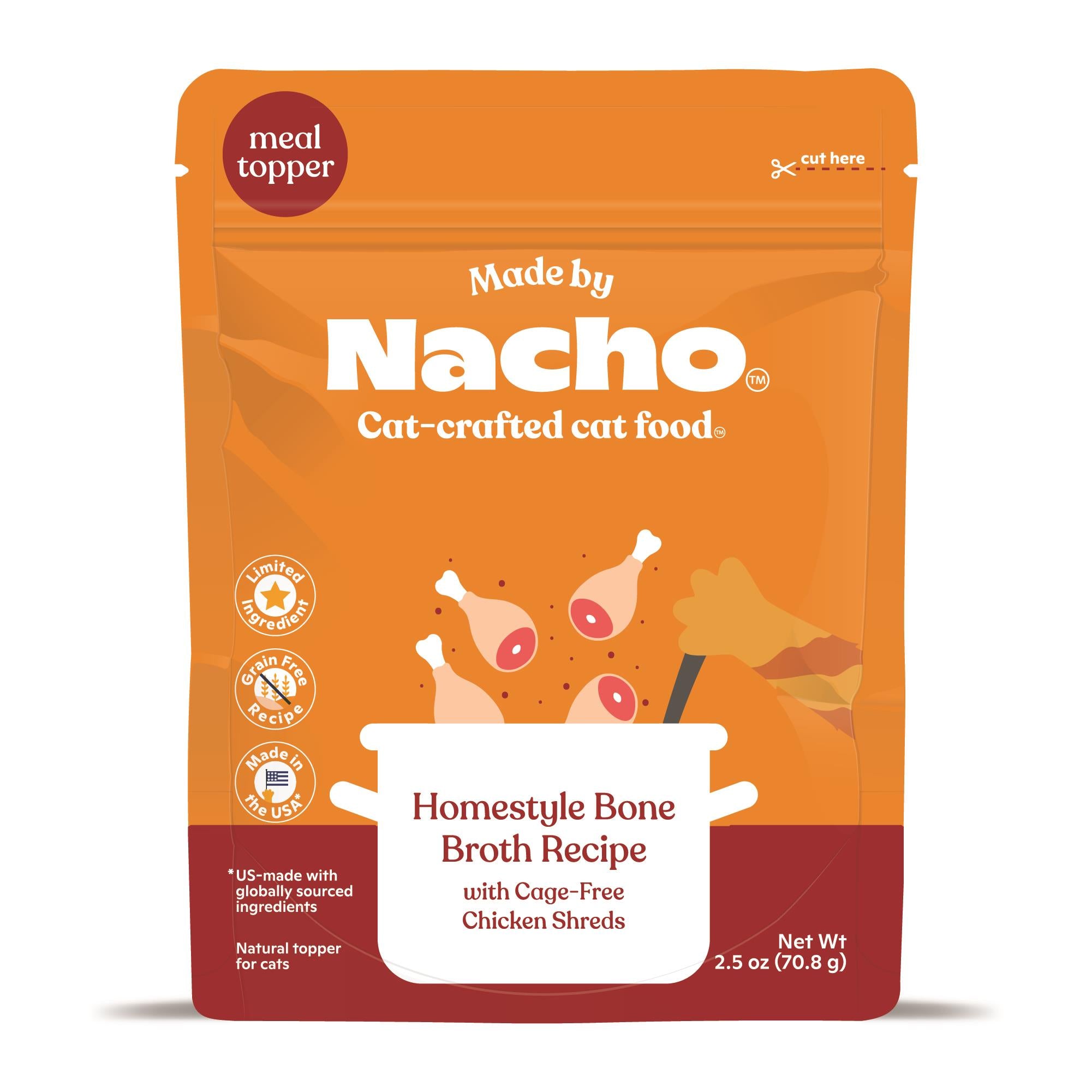 Made by Nacho Grain-Free Chicken Shredded in Bone Broth Wet Cat Food - 2.5 Oz - Case of 24  