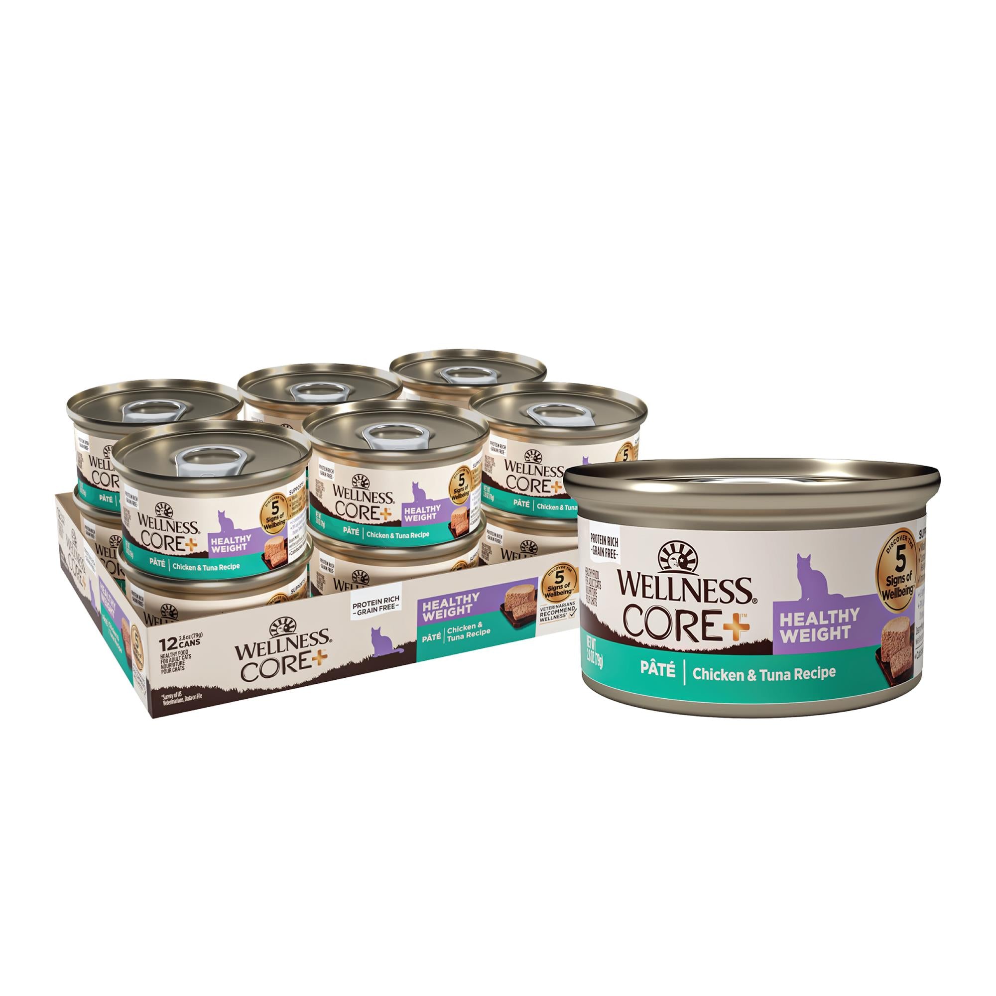 Wellness CORE+ Healthy Weight Grain-Free Chicken and Tuna Pate Canned Cat Food - 2.8 Oz - Case of 12 Default Title