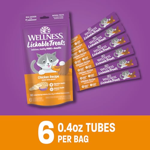 Wellness Lickable Treats Grain-Free Chicken with Broth Puree Squeezable Cat Treats - .4 Oz - 6 Pack
