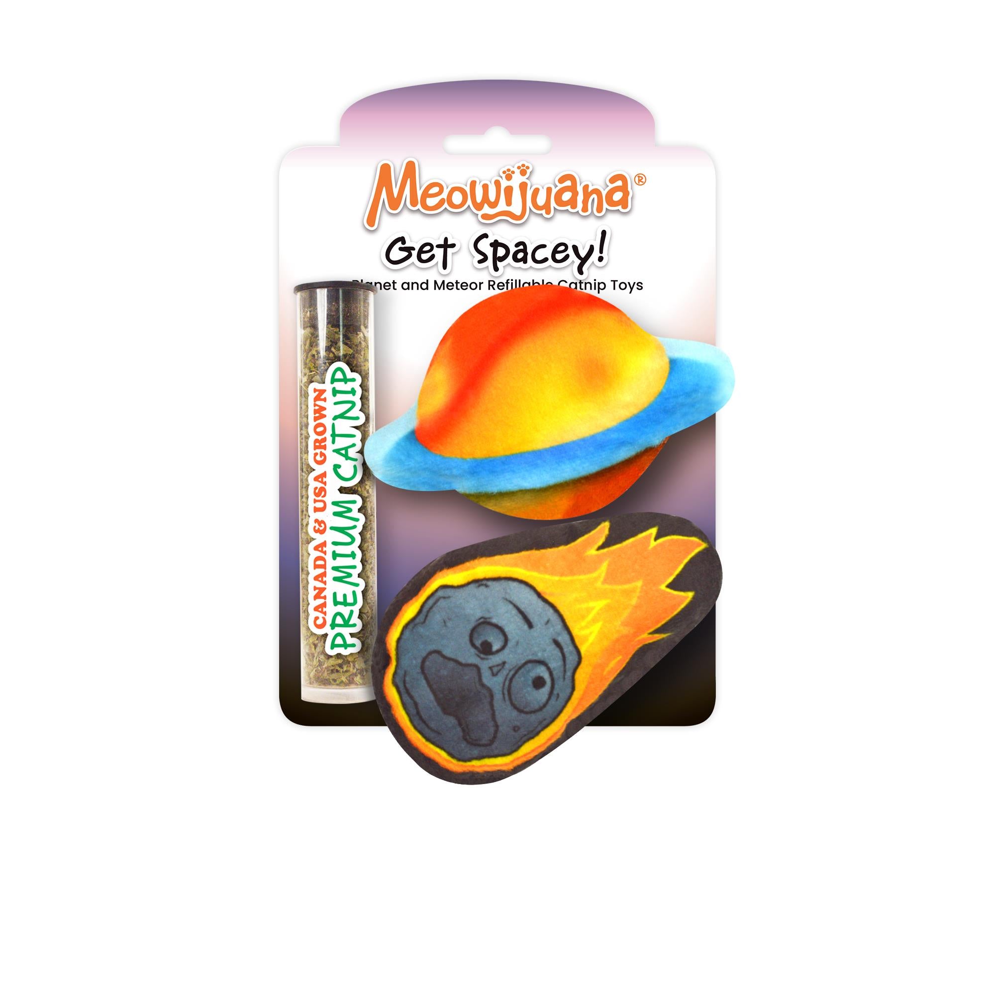 Meowijuanna Get Spacey Comet and Meteor Plush Catnip Cat Toy with Refillable Catnip - 2 Pack