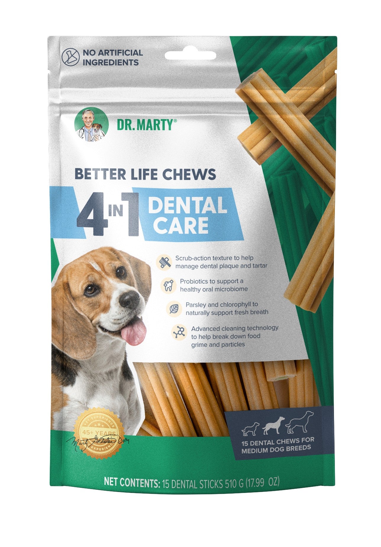 Dr. Marty Better Life 4-in-1 Dental Dog Chew Sticks Medium Breed - 18 Oz