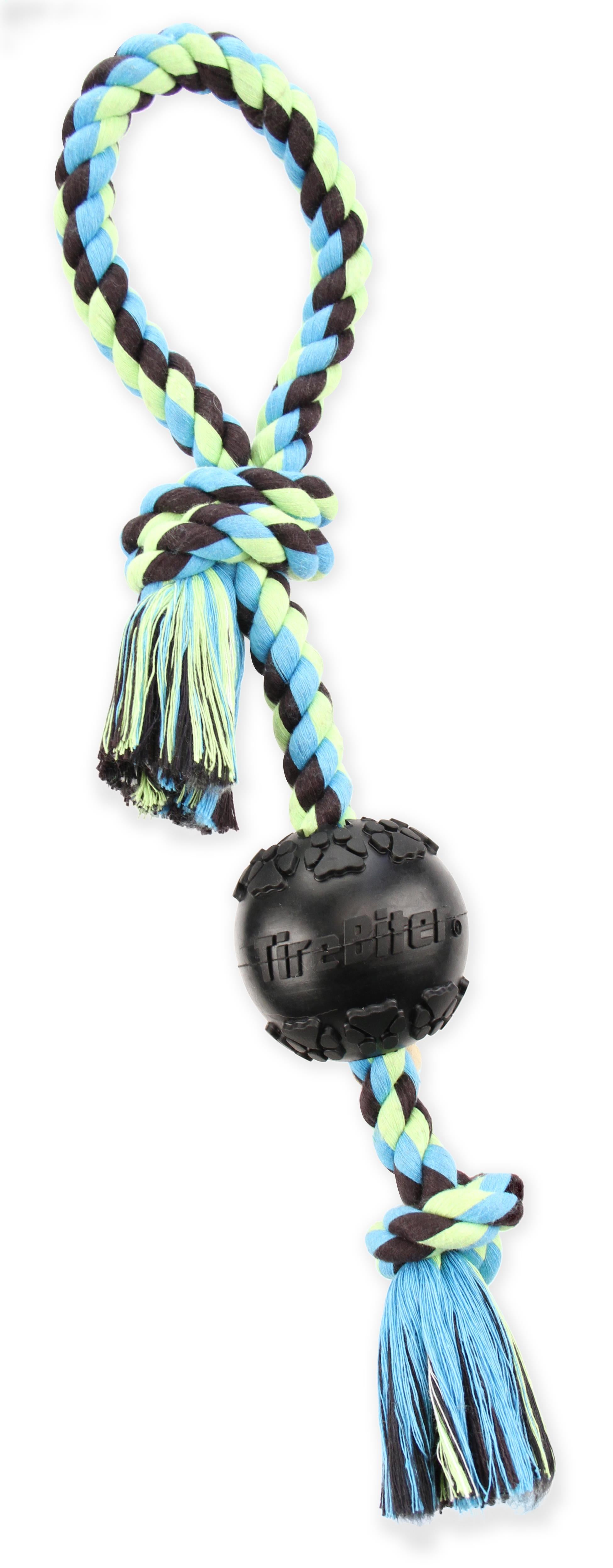 Mammoth Pet Products Tirebiter Rubber Ball and Rope Pull Tug Dog Toy - Medium - 20 Inch