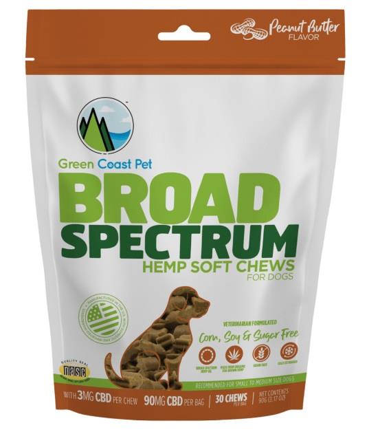 Green Coast Pet CBD Broad Spectrum Hemp Peanut Butter Supplemental Dog Soft Chews - 480 MG - 30 Count