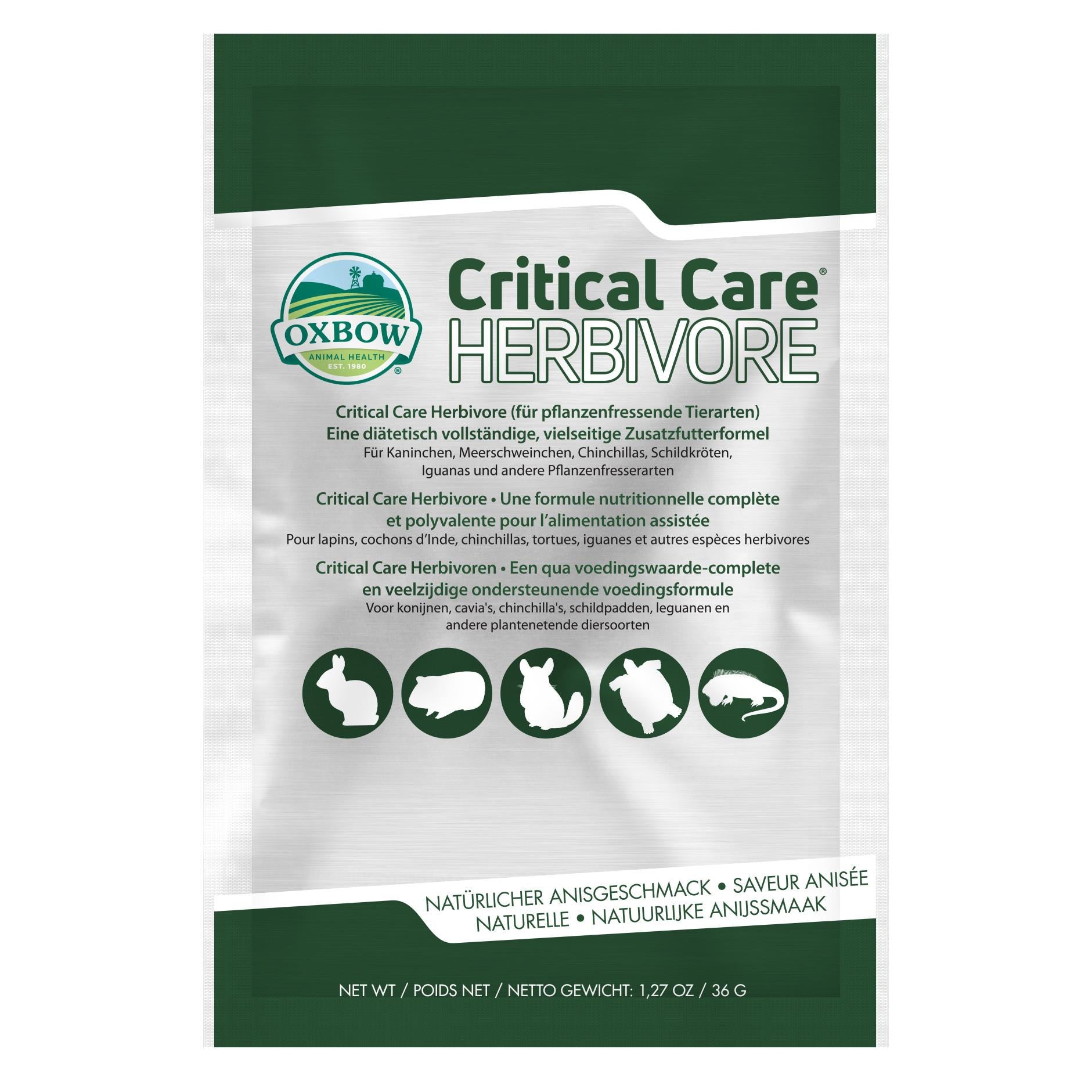 Oxbow Critical Care Herbivore Anise Flavor Small-Pet Small Animal Supplement - 36 Grams - 1.27 Oz - 12 Pack