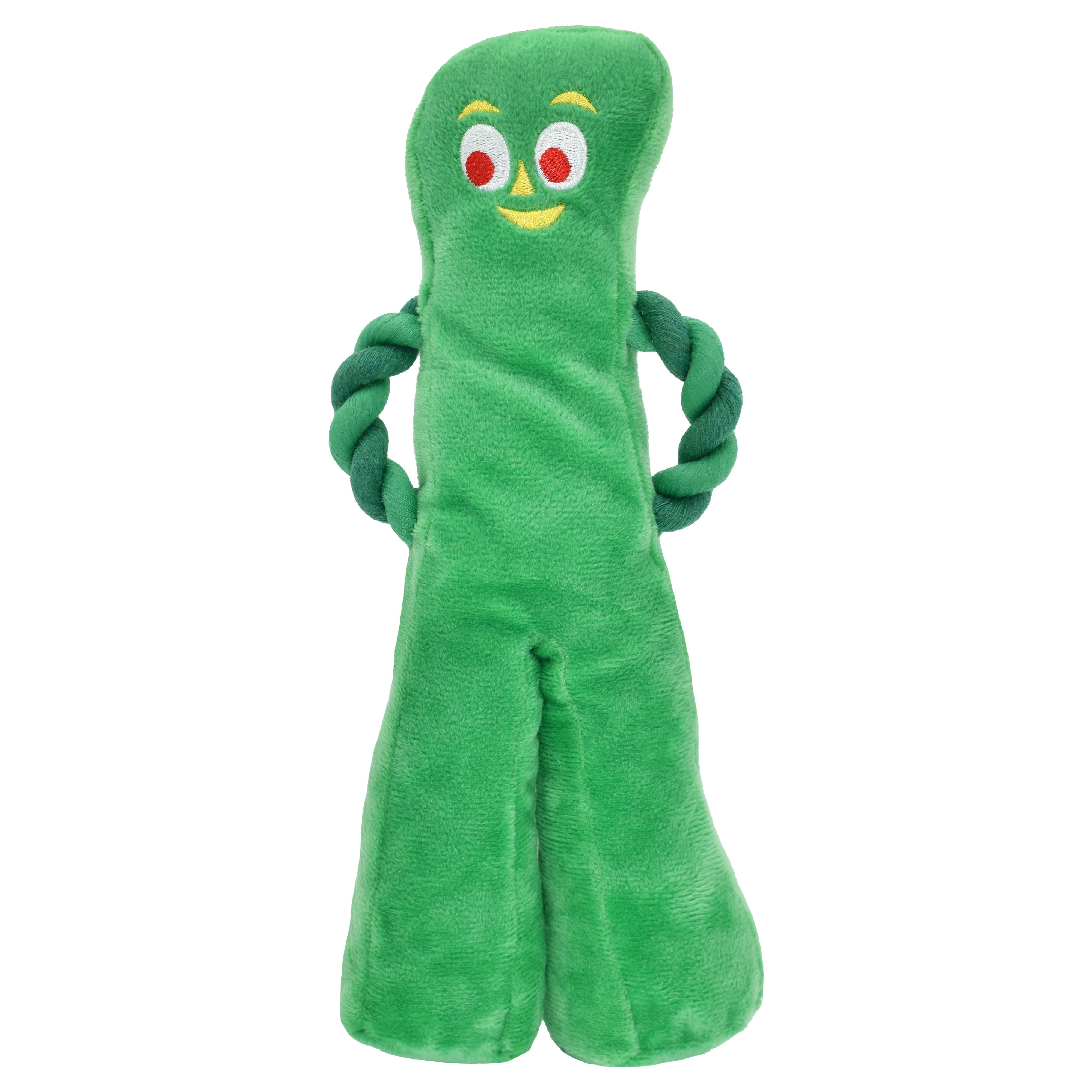 Multipet Gumby with Rope Arms Crinkle and Squeak Plush Dog Toy - 10 Inch