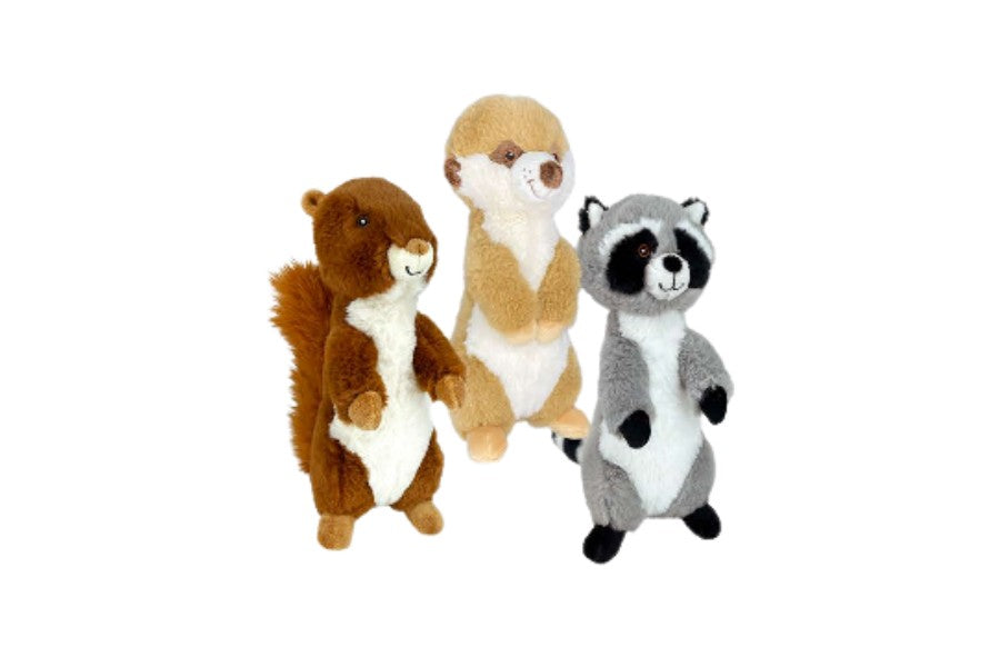 Multipet Eco Prairie 100% Recycable Meerkat Racoon or Squirrel Plush Dog Toy - Assorted