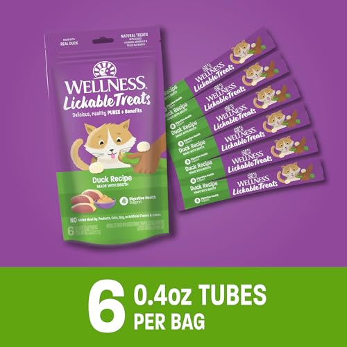 Wellness Lickable Treats Grain-Free Duck with Broth Puree Squeezable Cat Treats - .4 Oz - 6 Pack