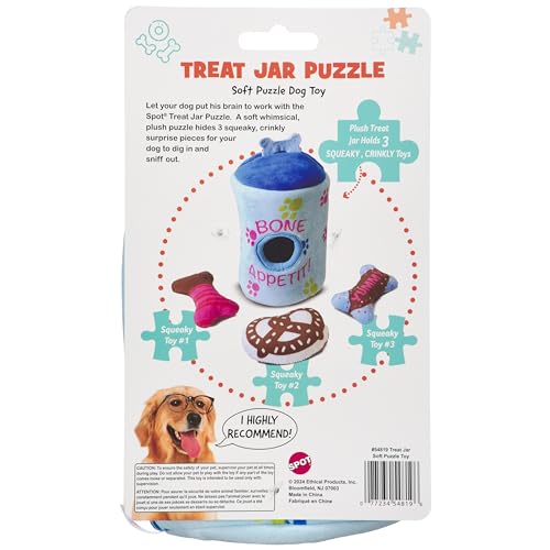 Ethical SPOT Hide N' Seek Treat Jar Squeak and Crinkle Plush Puzzle Dog Toy - 8 Inch