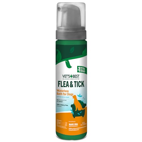 Vet's Best Natural Flea and Tick Cotton Spice Scent Plant-Based Waterless Dog Shampoo Spray - 8 Oz