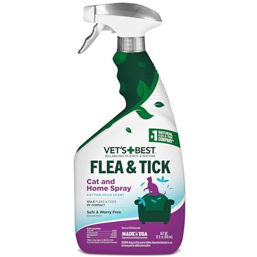 Vet's Best Natural Flea and Tick Cotton Spice Scent Plant-Based Home and Cat Spray 32 Ounce