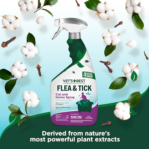 Vet's Best Natural Flea and Tick Cotton Spice Scent Plant-Based Home and Cat Spray