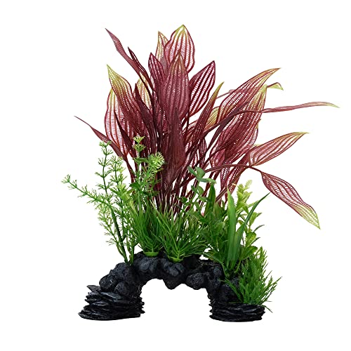 Fluval AquaLife Red Lace Plant Mix Plastic Plant Aquarium Décor - 10 Inch