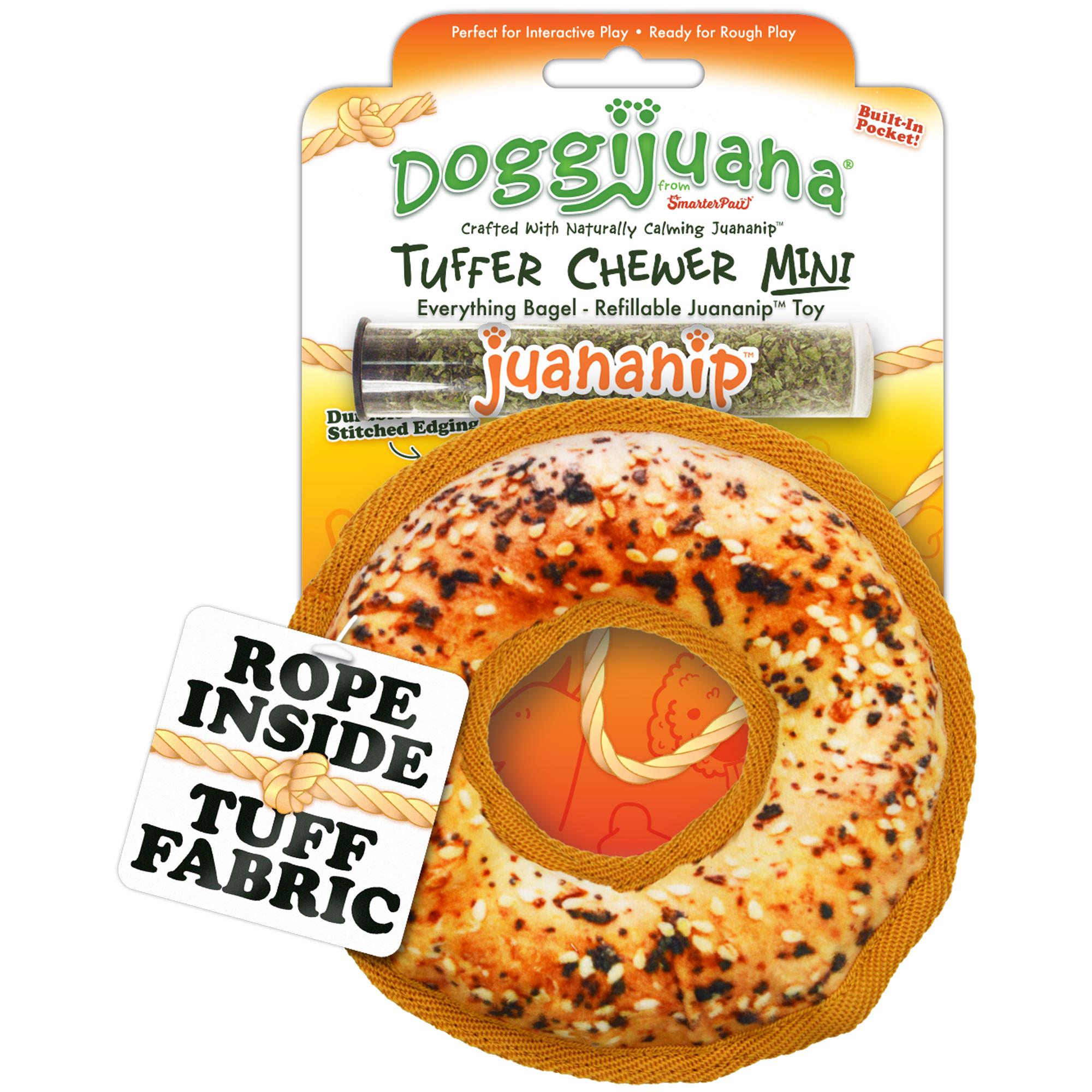 Meowijuana Doggijuana Everything Bagel Tuffer Chewer Inner-Rope Refillable Juananip Plush Dog Toy - Mini