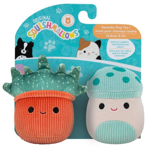 Jazzwares Squishmallows Mushroom Plant Squeak and Plush Dog Toy - 3.5 Inch - 2 Pack Brown