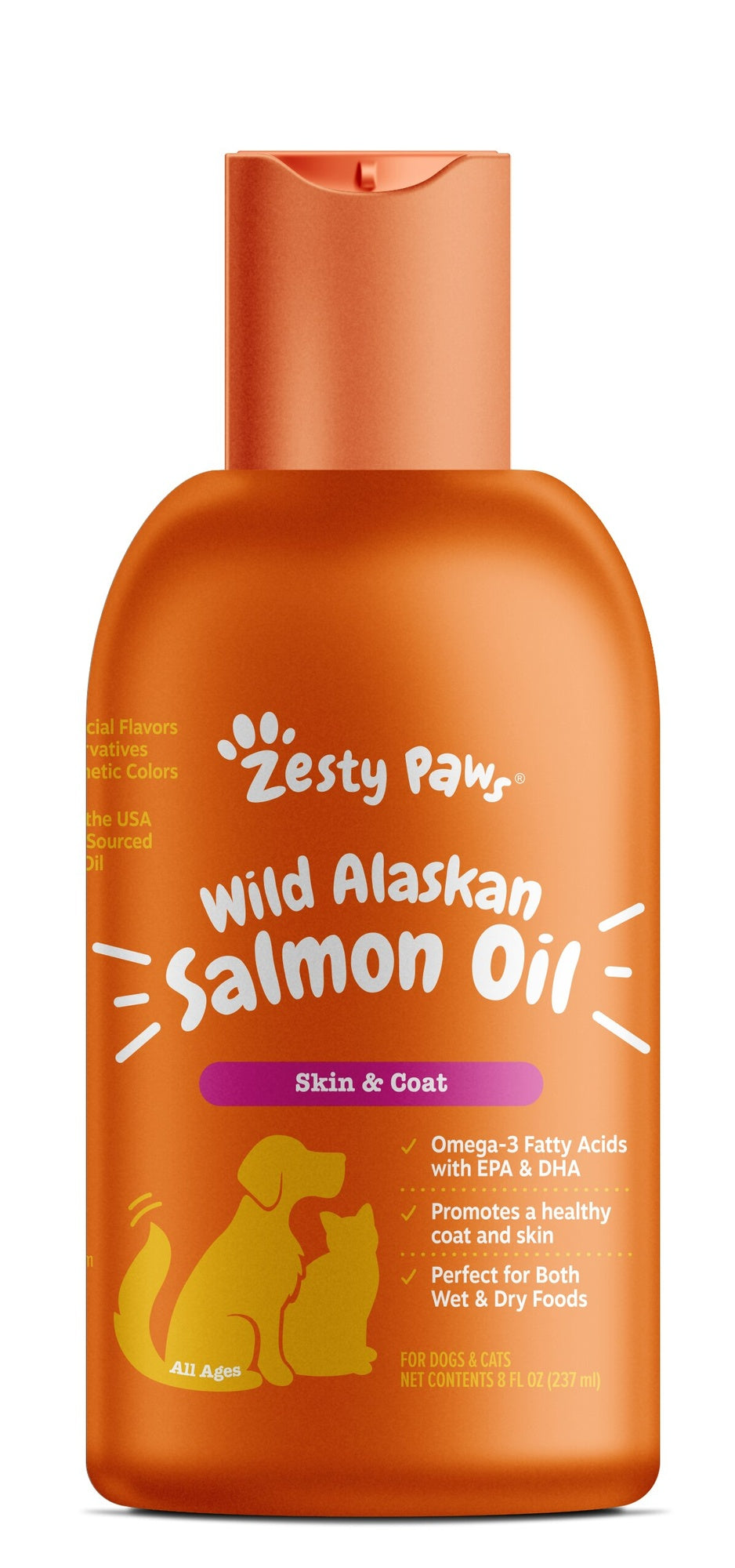 Zesty Paws Skin and Coat Wild Alaskan Salmon Oil Omega-3 Liquid Cat and Dog Supplement - 8 Oz
