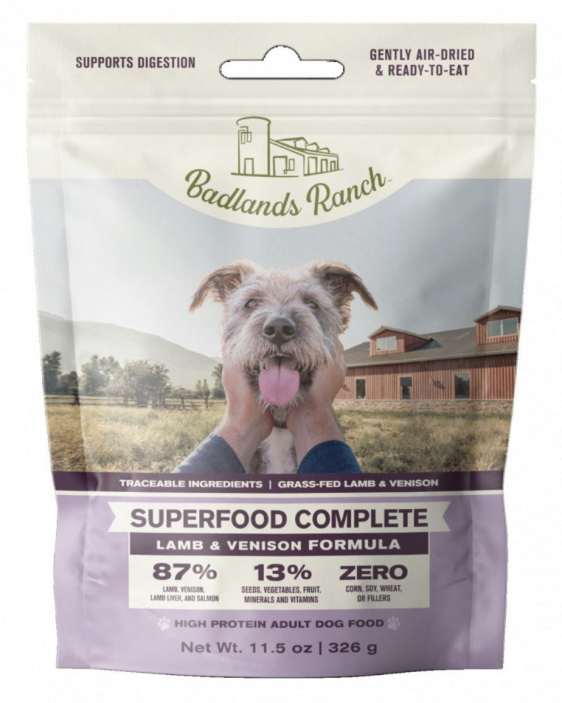 Badlands Ranch Superfood Complete High-Protein Lamb and Venison Air-Dried Dog Food - 11.5 Oz - 6 Pack