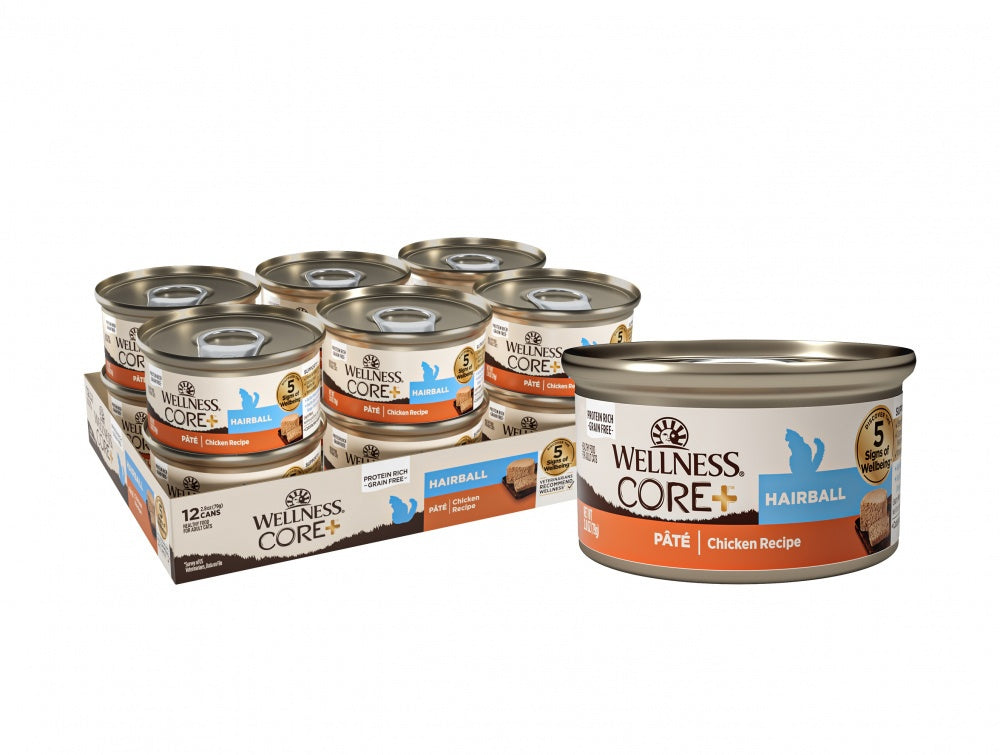 Wellness CORE+ Hairball Control Grain-Free Chicken Pate Adult Canned Cat Food - 2.8 Oz - Case of 12 Default Title