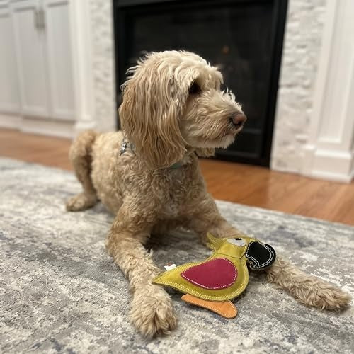 Ethical SPOT Dura-Fused Colors Natural Leather and Jute Parrot Squeak Chew Dog Toy - 8 Inch