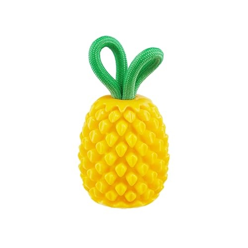 Outward Hound Dental Pineapple Scented Treat-Dispensing Fetch and Tug Dog Toy - Yellow
