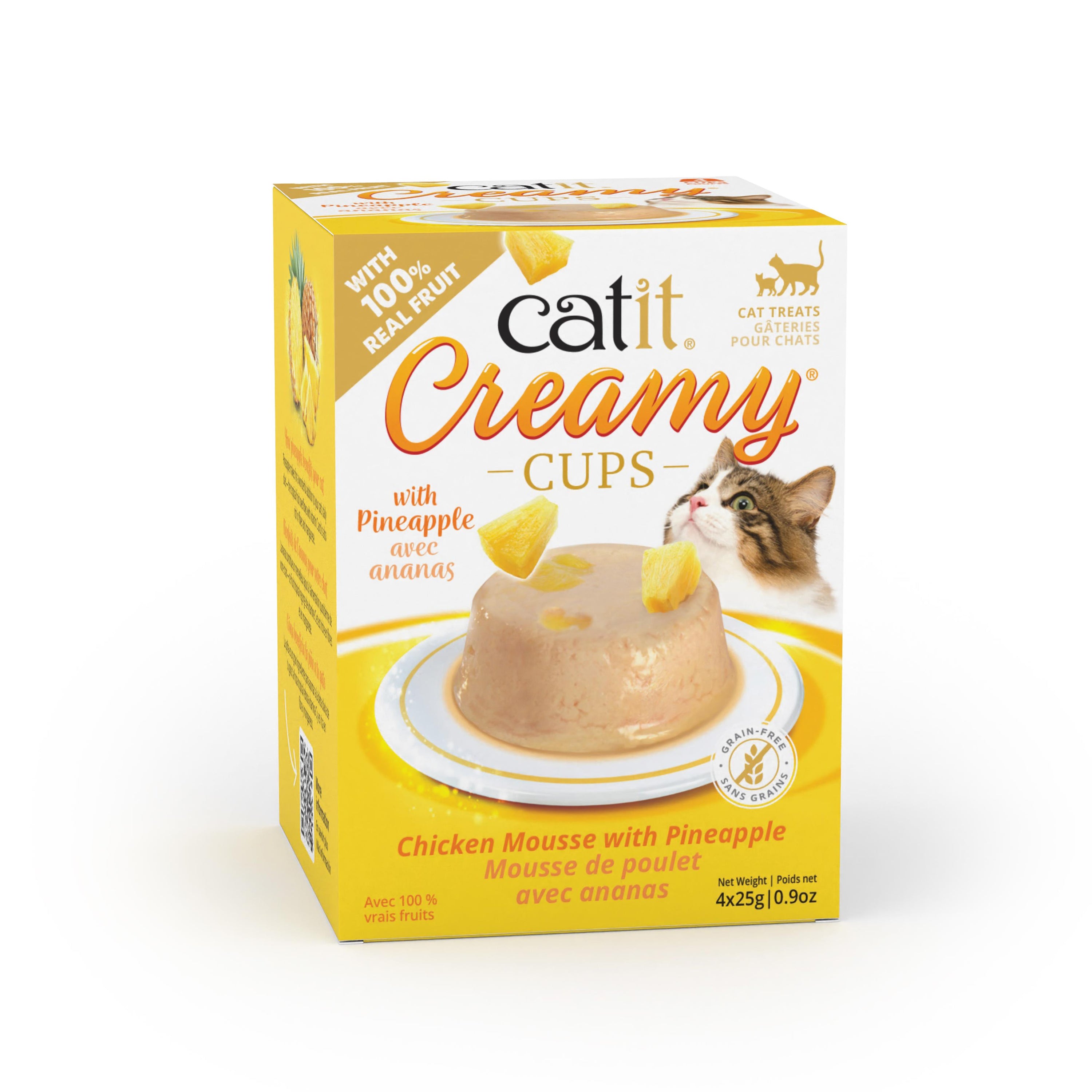 Catit Creamy Cups Grain-Free Chicken Mousse with Pineapple Pate Wet Cat Food - .9 Oz - 4 Count - 12 Pack Default Title