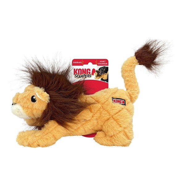 Kong Scampers Wildlife Lion Low-Tone Squeaking and Plush Dog Toy - Tan - Medium