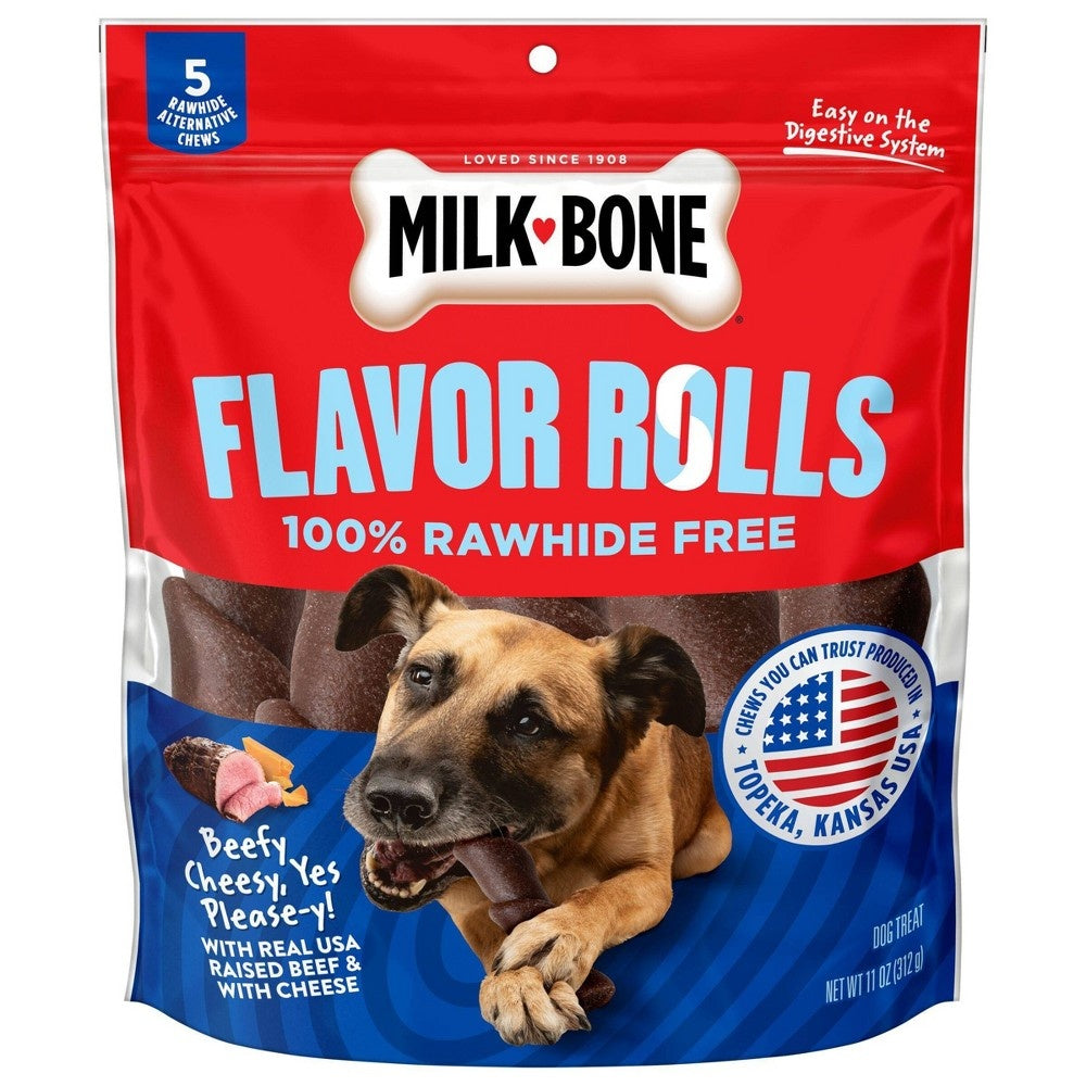 Milk-Bone Rawhide-Free Flavor Rolls Beef and Cheese Natural Dog Chews - 11 Oz - 5 Count - Case of 6 Default Title