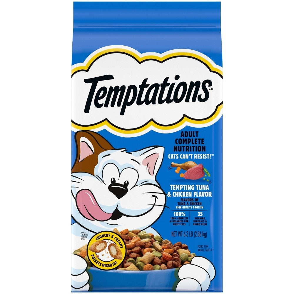Whiskas Temptations Tempting Tuna and Chicken Crunch and Creamy Adult Dry Cat Food - 6.3 Lbs - Case of 3