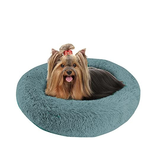 Arlee Rover Shaggy Round Calming Pet Bed - Teal - Small - L:22 X W:22 X H:9
